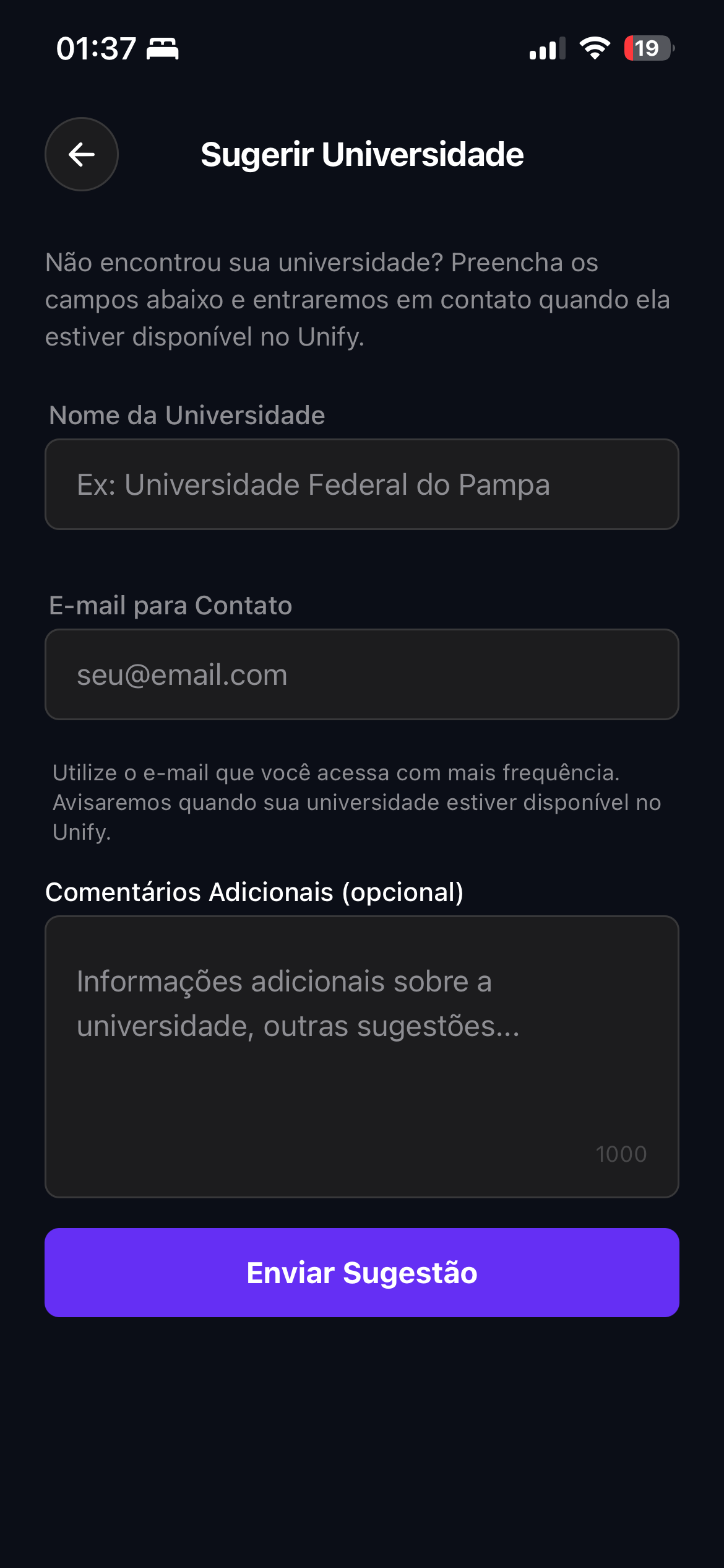 Não achou a sua faculdade? — tela 9
